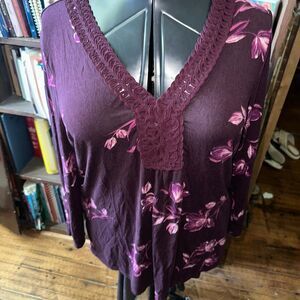 Daniel Rainn XL purple floral v-neck flowy boho blouse